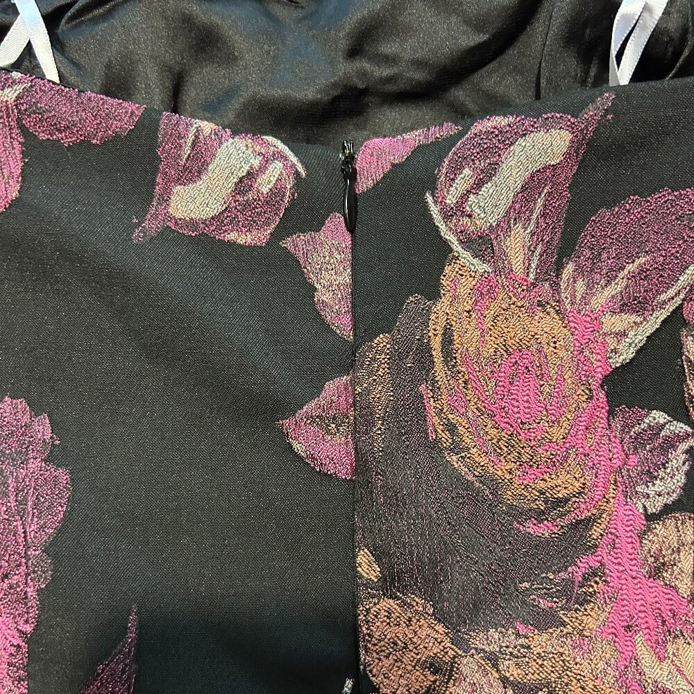 Lulus Off-the-Shoulder Floral Brocade Mini Dress - Black & Pink - Size S - Picture 6 of 16